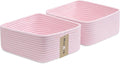 Small Square Shallow Baskets for Organizing, 9.7x9.7x4.3 Inch Rope Woven Storage Bins for Cubes Closet, Shelves Storage, Boho Decorative Basket, 2 Packs Light Pink