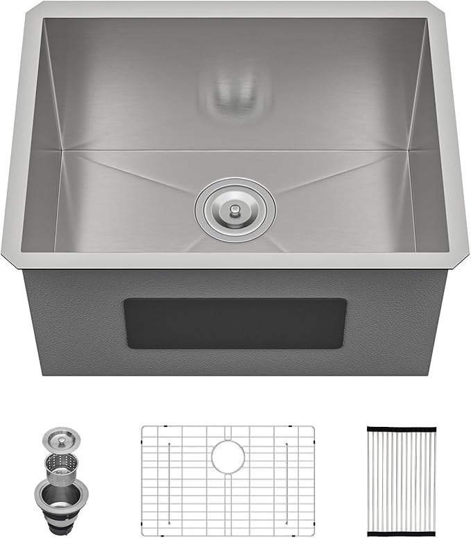 Lordear 24 Laundry Sink Stainless Steel - 24" x 19" x 13" Undermount Sink Single Bowl 16 Gauge Stainless Steel Deep Laundry Room Utility Sinks Handmade Under Counter Kitchen Basin