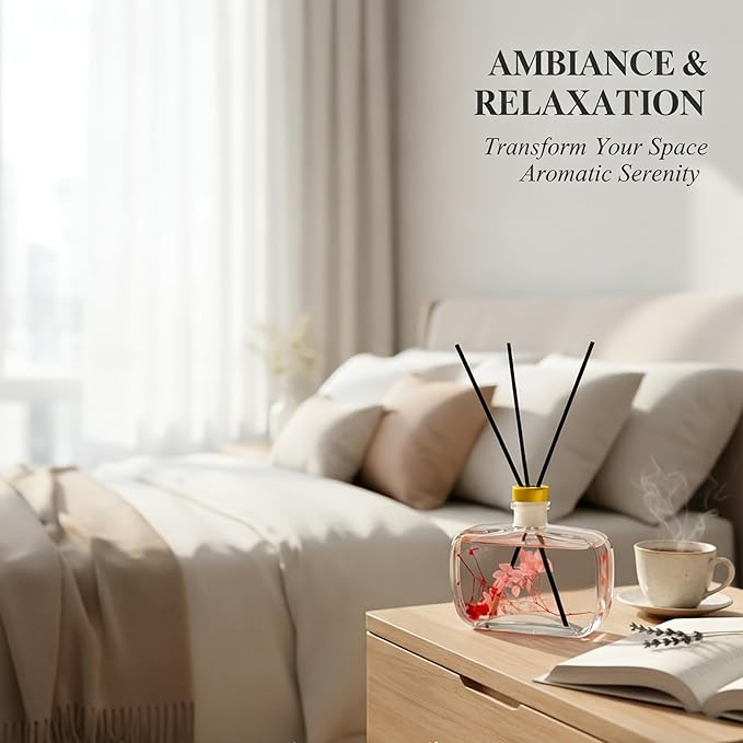 Reed Diffuser, Lavender Scented No Flame Air Freshener for Home, 100ml Long-Lasting Essential Oil Diffuser with Natural Reed Sticks Lavender, Safe for Bedroom, Office, Bathroom