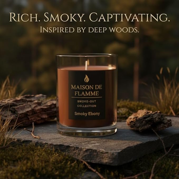 Smoky Ebony Scented Candle – 150g / 5.3 oz Soy Wax Blend, Hand-Poured Candle with Cotton Wick & 10% Fragrance Load – Smoky Woody Oud Home Candle for Bedroom & Living Room Décor