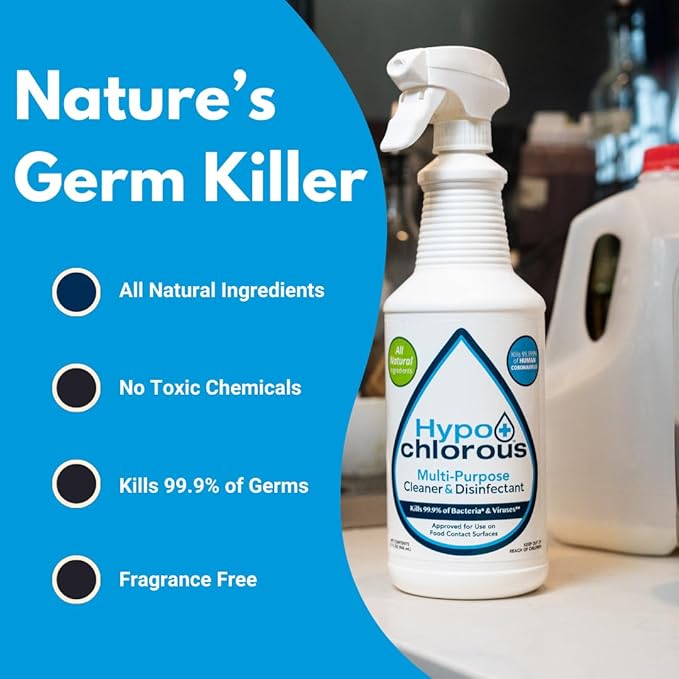 Hypo+Chlorous Hypochlorous Acid Spray For Home 32oz - Cleaner & Disinfectant – Safe for Kids & Pets – Multi-Purpose Hypochlorous Acid Cleaner – Eco-Friendly HOCl Spray