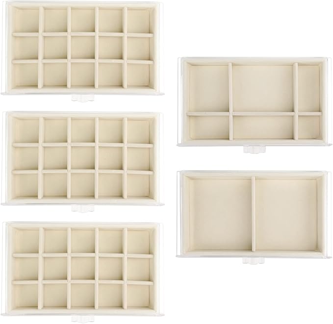 Acrylic Jewelry Box with 5 Drawers, Clear Earring Storage Organizer Display Case for Women Girls, Beige