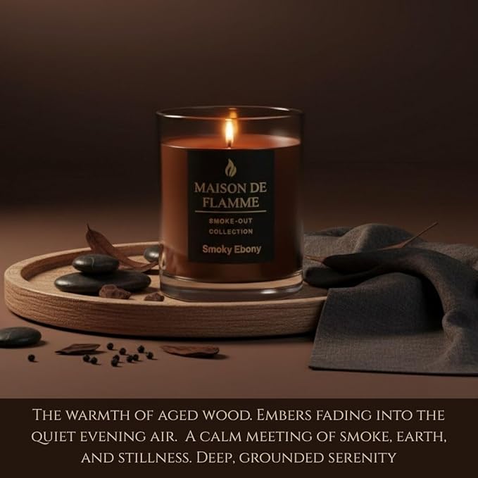 Smoky Ebony Scented Candle – 150g / 5.3 oz Soy Wax Blend, Hand-Poured Candle with Cotton Wick & 10% Fragrance Load – Smoky Woody Oud Home Candle for Bedroom & Living Room Décor