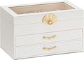 Jewelry Box with 2 Drawers: Display Organizer for Earrings Necklaces - Gift for Girls Women (White)