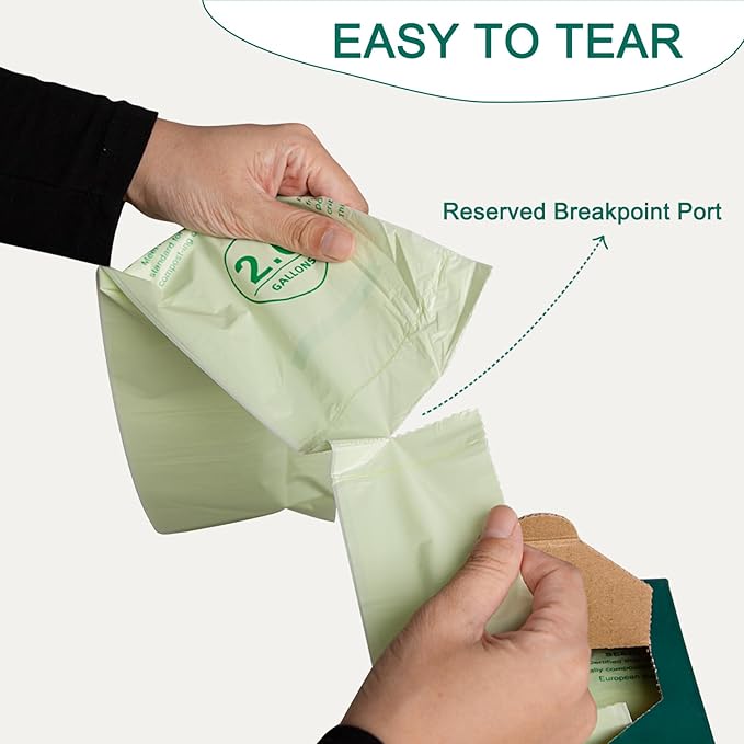 HECTOLIFE 2.6 Gallon 100 Count,Compostable Bags Handle Tie,Tear Resistant Kitchen Food Scrap Waste Bag, ASTM D6400, US BPI and Europe OK Compost Home Certified