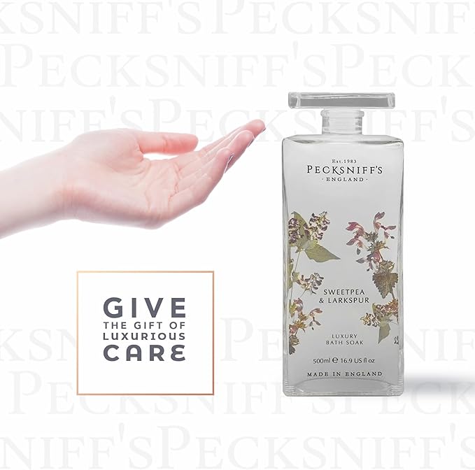 Pecksniff's Sweet Pea & Larkspur Bath Soak Decanter | 500ml/16.9 Fl Oz
