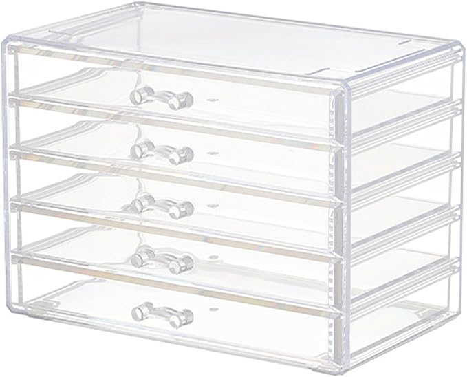 Earring Storage Box Organizer 5 Drawers Jewelry Organizer Acrylic Jewelry Storage Box Holder Compartment Transparent Display Storage Case Gift for Women Girls (5 Grids)