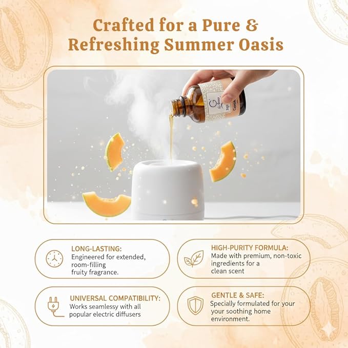 G's Breeze Cantaloupe Diffuser Oil – 60ml Soft & Soothing Cantaloupe Scent, Long-Lasting Aroma for Nurseries, Bedrooms, & Living Rooms, Easy Refill for Fragrance Oil Diffuser