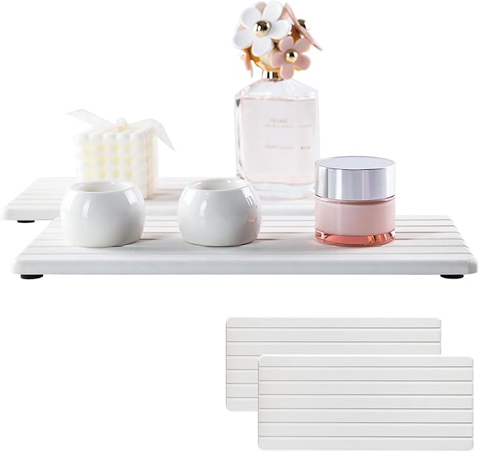 NiuYichee 2 PCS Water Absorbent Diatomite Coasters (12.2" x 5.5"), Grooved Design, Water Absorbing Stone Used for Hand Soaps & Plants & toiletries in The Modern Home