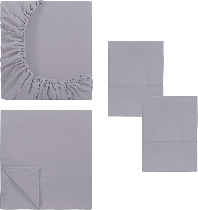 Modern Threads Soft Microfiber Solid Sheets - Luxurious Microfiber Bed Sheets - Includes Flat Sheet, Fitted Sheet with Deep Pockets, & Pillowcases Lilac Marble Full