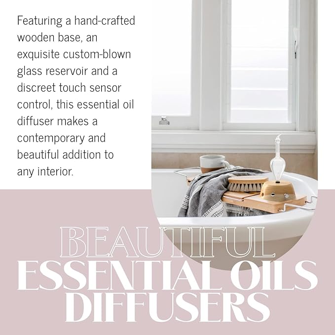 Elegance Aromatherapy Diffuser for Essential Oil, Waterless Glass Nebulizer w/Auto-Off Switch, BPA Free - Lightwood