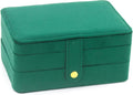 KOOAAICCHI Small Jewelry Box, Travel Jewelry Organizer, Portable Jewelry boxes for Women Girls Gift, Double Layers PU Leather Jewelry Holder for Rings, Earrings, Necklaces- Velvet Green