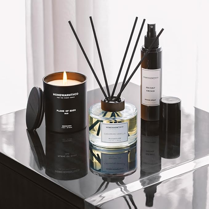 Cashmere Vanilla Reed Diffuser Set - Luxury Fragrance Reed Diffusers for Home, Office & Bathroom Décor - Long Lasting Scent Sticks Diffuser with Non-Toxic Oils (5.63 oz) (Cashmere Vanilla)