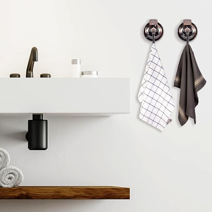 Suction Cup Hooks for Shower, Bathroom, Kitchen, Glass Door, Mirror, Tile – Loofah, Towel, Coat, Bath Robe Hook Holder for Hanging – Waterproof Wreath Hanger (2, Red Bronze)