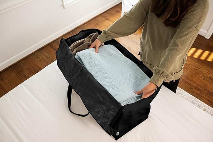 ClearSpace Heavy Duty Moving Bags or Storage Bags – Black Storage Bins with Lids, Large Moving Boxes with Backpack Straps & Zippers,– Packing Box & Moving Supplies for College Dorm, 8 Pack