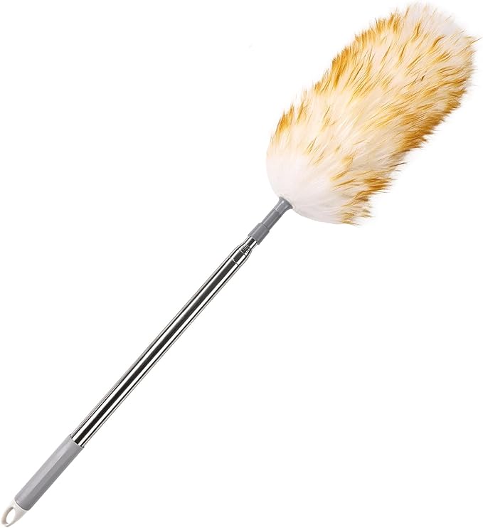 iHUFeather Lambswool Duster for Cleaning with Non-Slip Handle 98.4" Removable Retractable Feather Duster for Cleaning Ceiling Fans Window Blinds Interior Roof Furniture(1PCS)