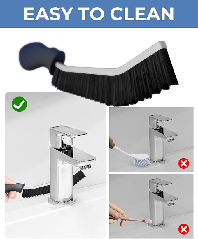 Cleangor Crevice Cleaning Brushes, Cleaner Scrub Brush Tool for Hard to Reach Tight Space, Home Essentials, Serrated Scrub Brushes, Cleaning Supplies for Shower, Bathroom, Kitchen, Toilet (3, Black)