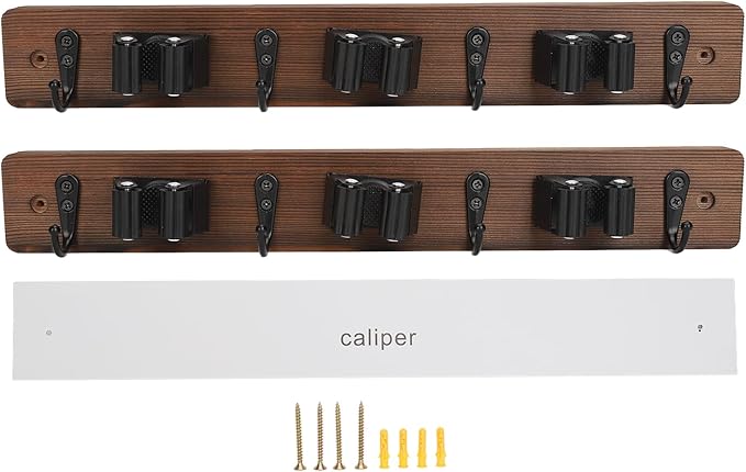 2Pcs Broom Holder, 15.7 X 2.2in Wall Mounted Mop and Broom Hanger, Garage Storage Rack with 3 Positions and 4 Hooks for Bathroom Laundry Room
