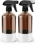 Bontip Glass Spray Bottle with Silicone Sleeve Protection, Amber Glass Spray Bottle Set for Window Cleaner Aromatherapy Facial Hydration Watering Flowers Hair Care 2 Pack/16 oz (White, 16 oz)