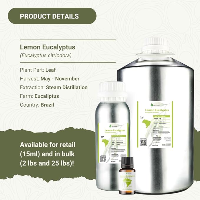 Lemon Eucalyptus Oil by Eucaliptus from Brazil - Pure Lemon Eucalyptus - 100% Pure Steam Distilled Natural Aceite de Eucalipto Limón - Aromatherapy - Premium Therapeutic Grade (15ml)