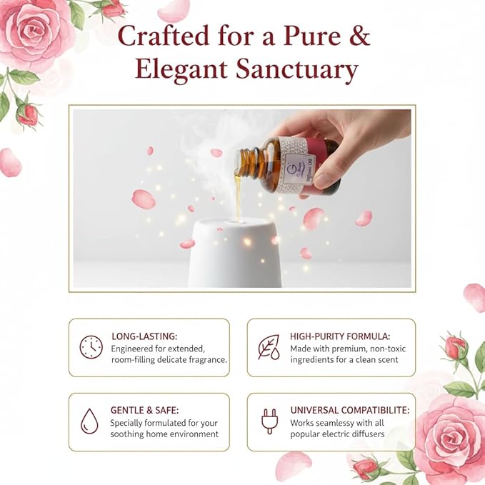 G's Breeze Rose Diffuser Oil – 60ml Soft & Soothing Rose Scent, Long-Lasting Aroma for Nurseries, Bedrooms, & Living Rooms, Easy Refill for Fragrance Oil Diffuser