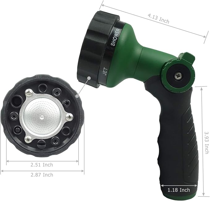 H2O WORKS Garden Hose Nozzle Thumb Control Heavy Duty Metal Water Nozzle with Adjustable Watering Patterns High Pressure Hose Nozzle Sprayer, Pefect for Car Washing and Pets Showering