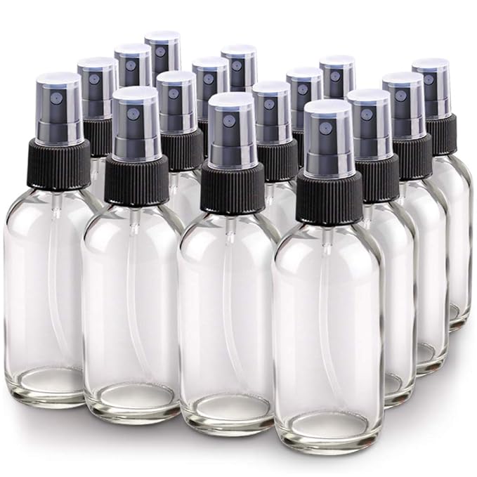 Wedama Spray Bottle, 4 oz Fine Mist Glass Spray Bottles, Little Refillable Liquid Containers for Watering Flowers Cleaning (16 Pack, Clear)