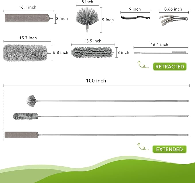 MimAuto 12-in-1 Professional Deep Cleaning System, 100-inch Extendable Duster with Under-Appliance Pads & Multi-Angle Heads for Ceiling Fans, High Ceilings, Blinds, and Gaps