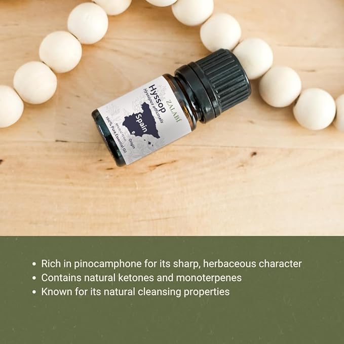 Hyssop Essential Oil - Direct from Aromáticas Zalabí Spain - Steam Distilled - Aceite de Hisopo for Aromatherapy, Massage, Diffuser, DIY Candle and Soap Making - 5ml