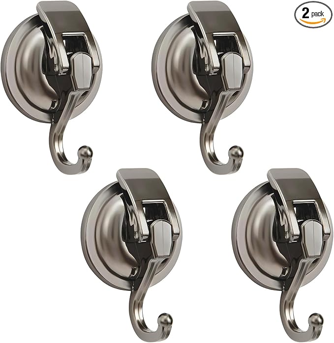 4Pack Suction Cup Hooks for Shower Door Wreaths, Removable Inside Shower Towel Hooks for Bathroom Window Glass Kitchen- Bath Robe Loofah Suction Hooks for Hanging (4, Gun Grey)