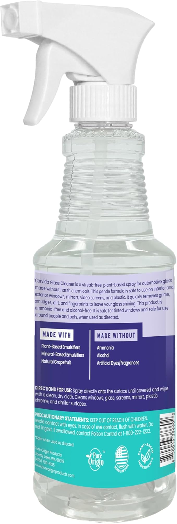 Carvida Glass Cleaner, Streak-Free Spray for Automotive Windows and Mirrors, 16oz