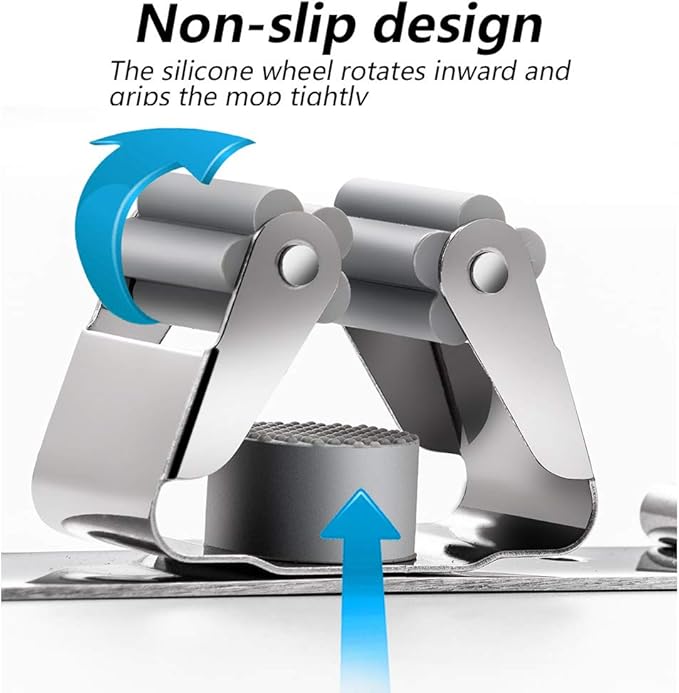 DGSL 1 PCS Broom Holder Wall Mount with 3 Racks 4 Hooks, Stainless Steel Wall Mounted Organizer Mop and Broom Storage Tool Rack for Home Kitchen Garden