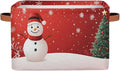 Storage Baskets Bin, Christmas Winter Snowman Collapsible Canvas Fabric Storage Bin Decorative Baskets Toy Organizer Rectangle Storage Boxes with Handles for Home Shelves Nursery, J-012