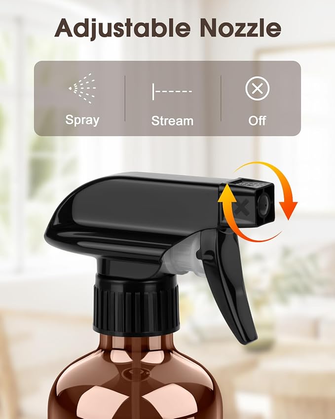 Bontip Glass Spray Bottle with Silicone Sleeve Protection, Amber Glass Spray Bottle Set for Window Cleaner Aromatherapy Facial Hydration Watering Flowers Hair Care 2 Pack/8 oz (Black)
