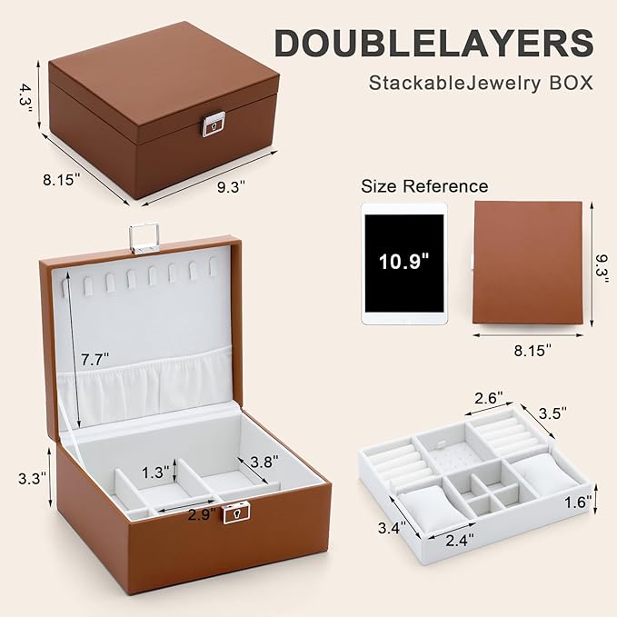 Jewelry Organizer Boxes for Women,Travel Jewelry Case, 2 Layers Removable Jewelry Box,Storage for Necklace, Bracelet, Earring,Rings,Jewelry Box Gifts for Women Girls