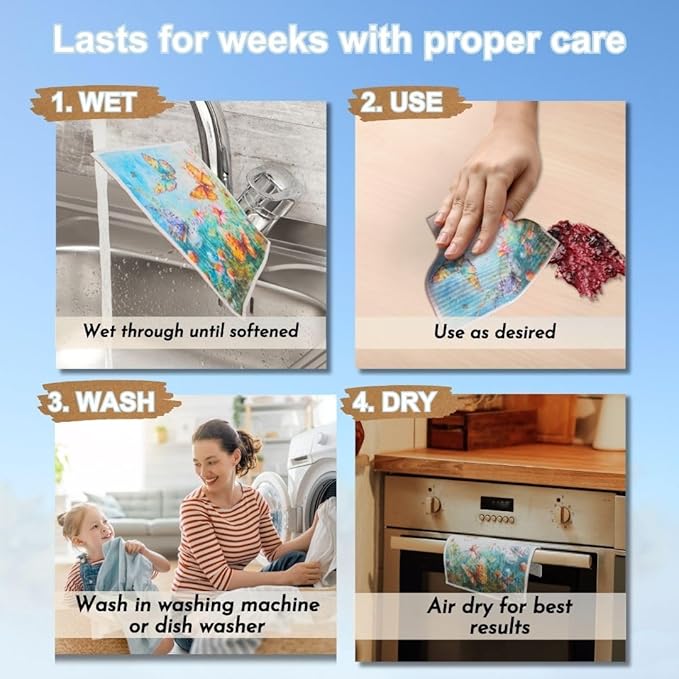 Sunshine State Goods Swedish Dishcloths for Kitchen - Ecofriendly Reusable Paper Towels, Biodegradable Dish Cloths - Cellulose Sponge Dish Cloths for Washing Dishes - 8 Pack (Butterfly)