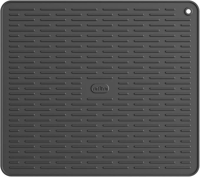 ME.FAN Silicone Dish Drying Mat for Kitchen Counter, Dish Drying Pad for Sink, Refrigerator or Drawer, Countertop Protection Pad L - 18''×16'' - Black