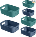 6-Pack Plastic Storage Bins Baskets of 3 Sizes, Cabinet Organizer Pantry Organizing Baskets with Handles, Cupboard Box Containers for Home Kitchen Bathroom Classroom Office, Blue and Green