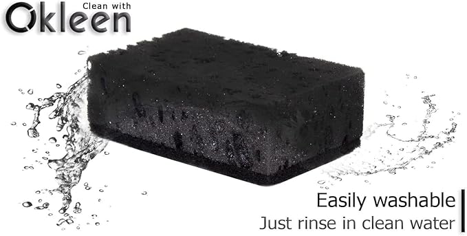 Okleen Black Scrub Sponges. Made in Europe. 9 Pack, 4.3x2.8x1.4 inches. Heavy Duty and Non Scratch Fiber. Kitchen Sponges Pack with No Smell. for Dishes and Household Washing