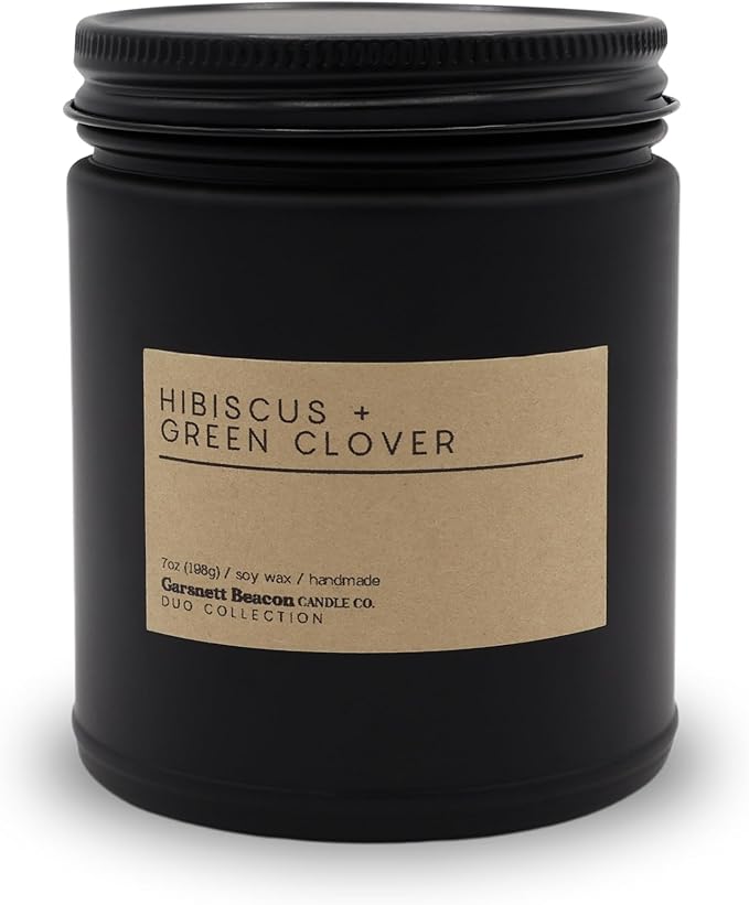 Hibiscus + Green Clover | Luxury Scented Matte Black Jar Soy Candle with Box | Hand Poured in The US | Highly Scented & Long Lasting