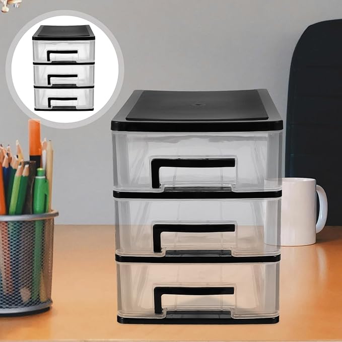 Wakauto Three-Layer Plastic Drawer Storage Organizer Rack,Portable Desktop Storage Cabinet for Efficient Space Management for Makeup Office Supplies and Home Organization(21.1 * 15.2 * 19.2 Inch)