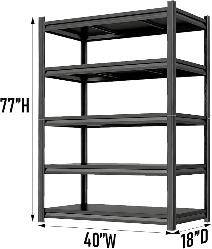 Notmise Metal Garage Shelving Unit, Heavy Duty 5-Tier Adjustable Storage Rack, Steel Shelving,3000 lbs Capacity, Industrial Shelves for Heavy Tools and Equipment (5-Tier 77.4" H × 39.4" W × 17.7" D)