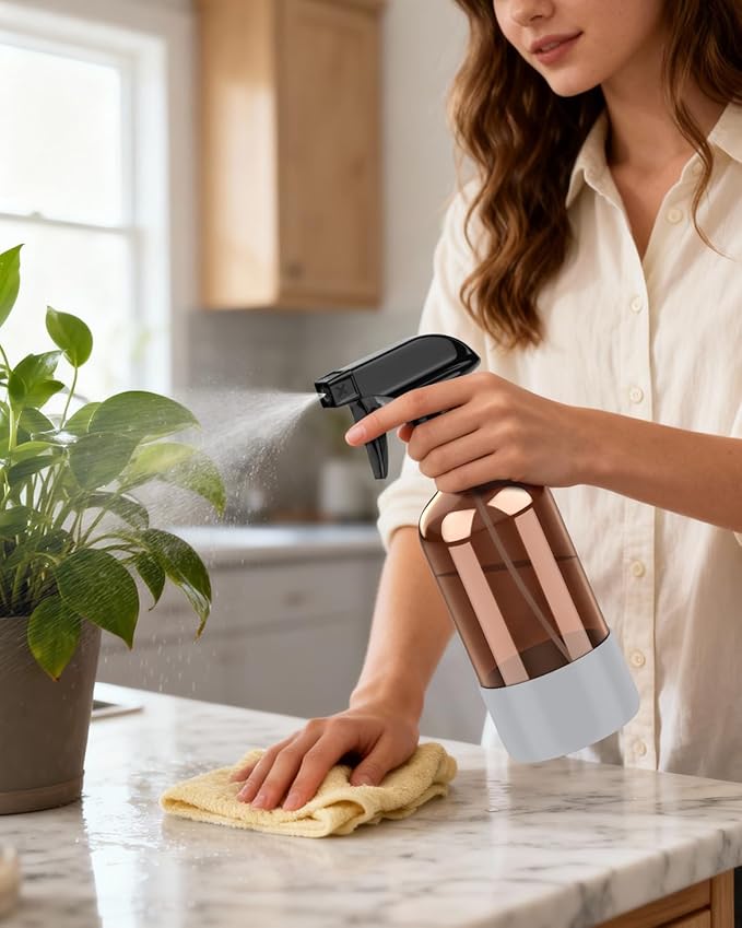 Bontip Amber Glass Spray Bottle with Silicone Sleeve Protection, 16 oz Refillable Spray Bottle for Cleaning Solutions, Plants, Aromatherapy, Facial Hydration (Grey Sleeve(Amber Bottle)