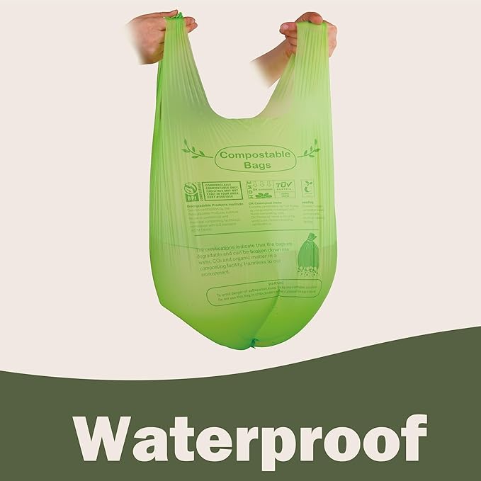 JENCENBIO Compost Bags 4-5 Gallon with Handles Tie Extra Thick 0.78 Mils Wastebasket Liners Bags for Kitchen Bathroom Office US BPI ASTM D6400 and Europe OK Compost Home Certified