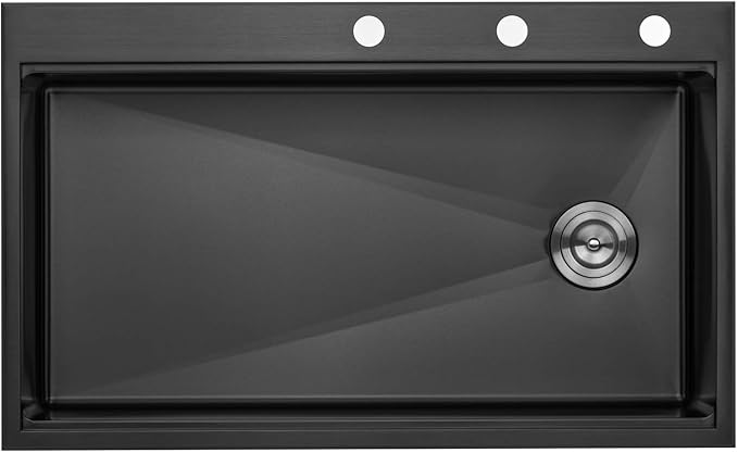 36” x 22 “ Workstation Topmount/Drop-in Nano Black Stainless Steel Sink, 16-Gauge Single Bowl with 15mm Radius, Includes Bottom Grid, Dish Rack, Colander, Strainer & Cutting Board