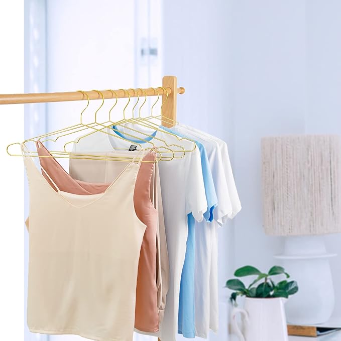Nature Smile 17 Inch Heavy Duty Shiny Gold Metal Clothes Hanger With Big Notches - Coat, Suit, Dress - Pack of 20