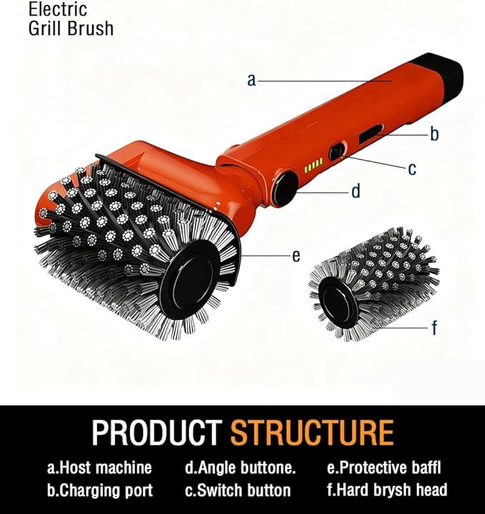 Electric Grill Brush - Safe Heavy Duty BBQ Cleaner with Dual-Speed, Stainless Steel Detachable Head, Stainless Grill Grate Cleaner for Charcoal Grill - Gifts for Grill Men/Dad (Red)