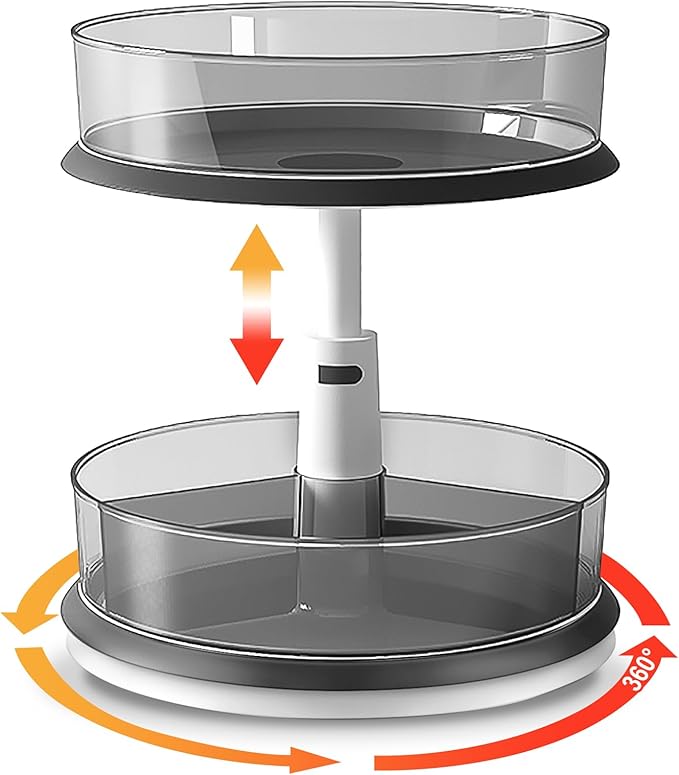 DIHUMK 2 Tier Lazy Susan Turntable Organizer for Medicine Cabinet Bottle Pantry Countertop with Clear Large Spice Rack 11 Inch Grey