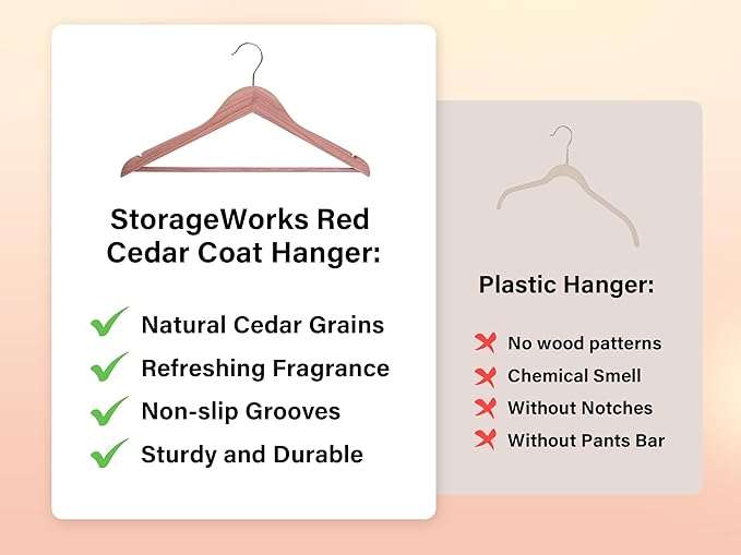 StorageWorks Cedar Wood Clothes Hanger 20 Pack, Wooden Coat Hangers for Shirts, Jackets, Pants, Suits, Sweaters
