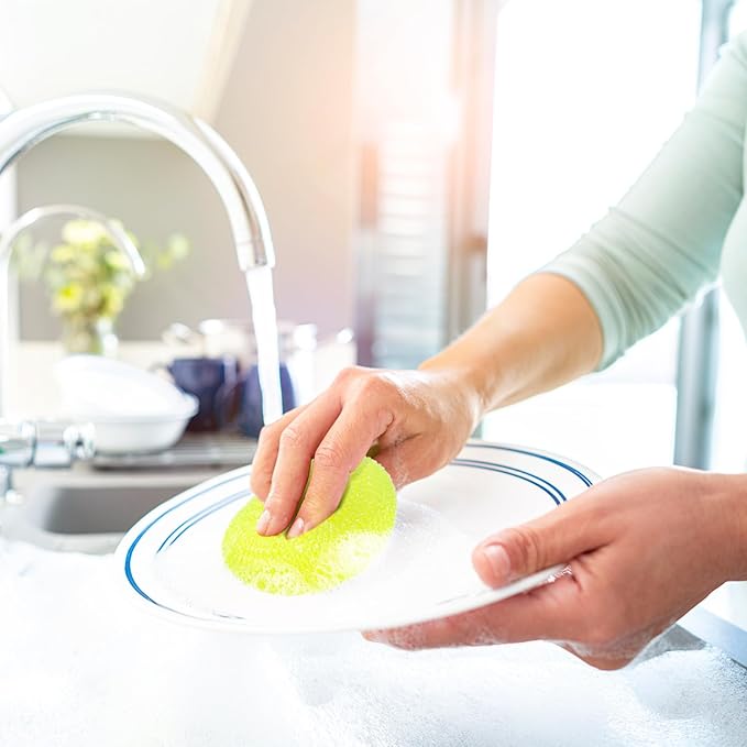 Acshio 60 Pack Plastic Dish Scrubbers, Round Mesh Scouring Non Scratch Pads, Assorted Color Reusable Nylon Dish Pot Washing Poly for Kitchen Household Cleaning, 6 Colors
